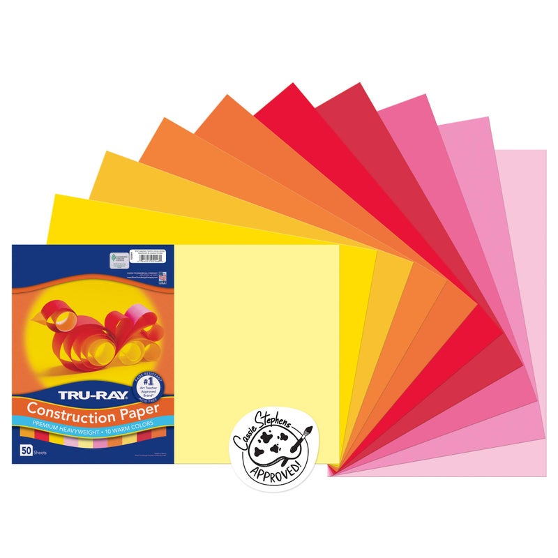 TRU-RAY Pacon 102948 Tru-Ray Construction Paper, 76 lbs., 12 x 18, Assorted, 25 Sheets/Pack - Image 1